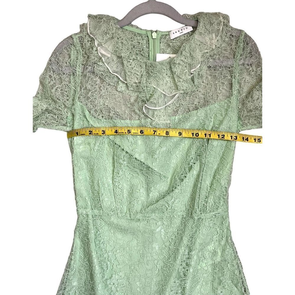 Sandro Paris Mint Green Lace Ruffle Mini Dress NWT Size 34 US 0 - Picture 8 of 11